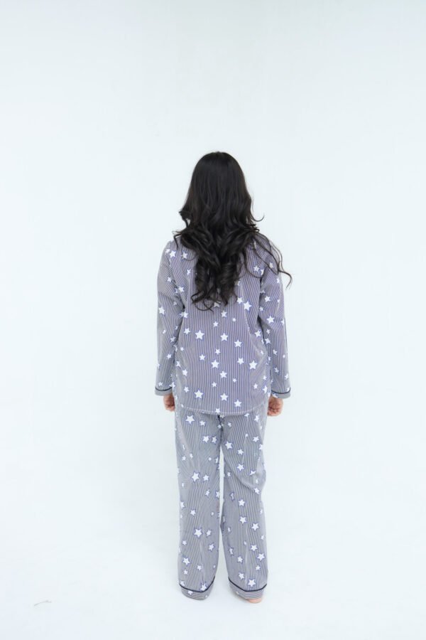 Lite blue Cotton star line Printed PJ Set for Women