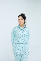 Sky Blue Winter Cotton Alpha Printed PJ Set for Women
