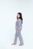 Lite blue Cotton star line Printed PJ Set for Women