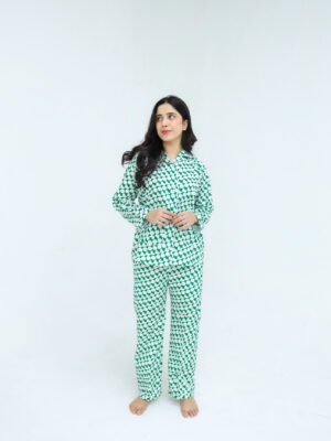 Lite Green Soft Cotton Heartly Circle Printed PJ Set for Women
