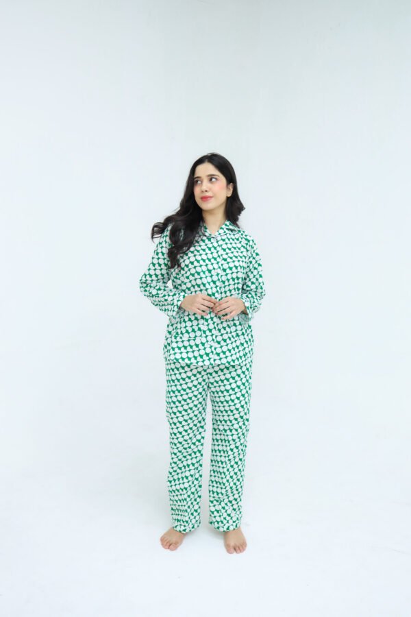 Lite Green Soft Cotton Heartly Circle Printed PJ Set for Women