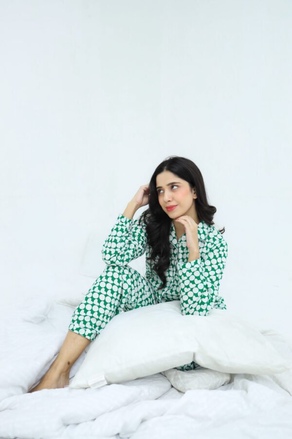 Lite Green Soft Cotton Heartly Circle Printed PJ Set for Women