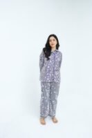 Lite blue Cotton star line Printed PJ Set for Women