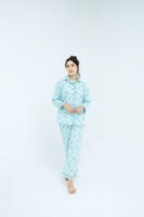 Sky Blue Winter Cotton Alpha Printed PJ Set for Women