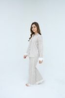 Luxury Creamy White Cotton Check Printed PJ Set for Women