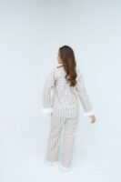 Luxury Creamy White Cotton Check Printed PJ Set for Women