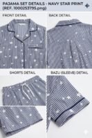 Lite blue Cotton star line Printed Shorts/Shirt Set for Women
