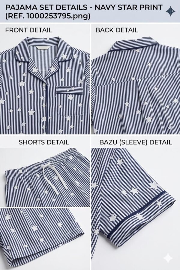 Lite blue Cotton star line Printed Shorts/Shirt Set for Women