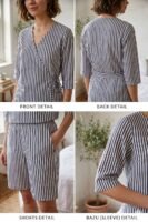 Blue White Cotton Narrow Stripes Printed Shorts/Shirt for Women