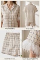 Luxury Creamy White Cotton Check Printed Shorts/Shirt Set for Women