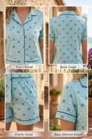 Sky Blue Winter Cotton Alpha Printed Shorts/Shirt Set for Women