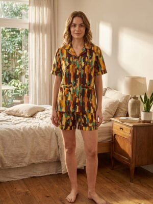 Rainbow Soft Cotton Ombre Printed Shorts/Shirt Set for Women