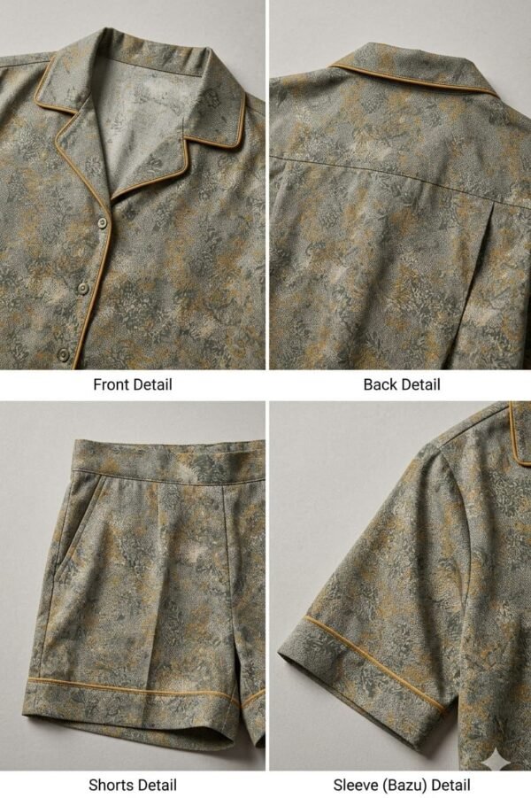 Grey Winter Cotton Foji Printed Shorts/Shirt Set for Women