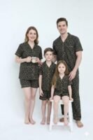 Black Winter Cotton Lady Bug Printed Shorts/Shirt Set
