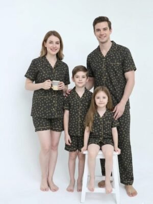 Black Winter Cotton Lady Bug Printed Shorts/Shirt Set