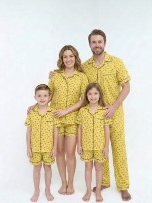 Yellow Winter Cotton Bee Printed Shorts/Shirt Set