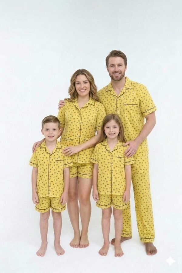 Yellow Winter Cotton Bee Printed Shorts/Shirt Set