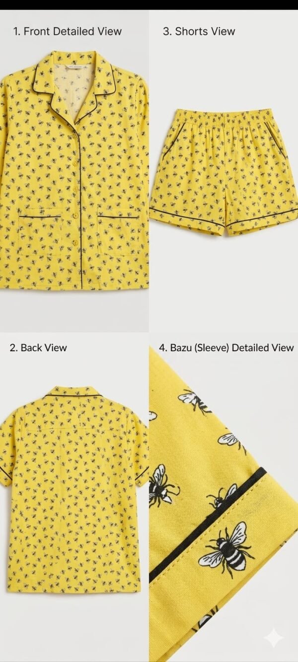 Yellow Winter Cotton Bee Printed Shorts/Shirt Set