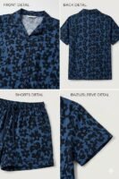 Blue Cambric Starry Bloom Printed Shorts/Shirt Set for Women