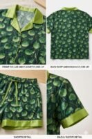Green Glow Cambric Printed Shorts/Shirt Set for Women