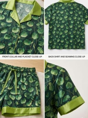 Green Glow Cambric Printed Shorts/Shirt Set for Women