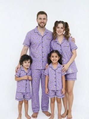Lite Purple Winter Cotton Bee Printed Shorts/Shirt Set