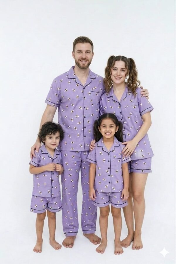 Lite Purple Winter Cotton Bee Printed Shorts/Shirt Set