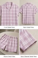 Lite Purple Cambric White Check Printed Shorts/Shirt Set for Women