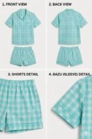 Sky Blue Cambric Midnight Check Printed Shorts/Shirt Set for Women