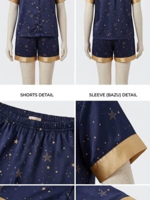Royal Blue Cambric Sky Star Printed Shorts/Shirt Set for Women