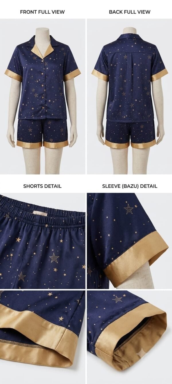 Royal Blue Cambric Sky Star Printed Shorts/Shirt Set for Women
