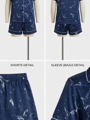 Blue Cotton Dolphin Printed Shorts/Shirt Set for Women