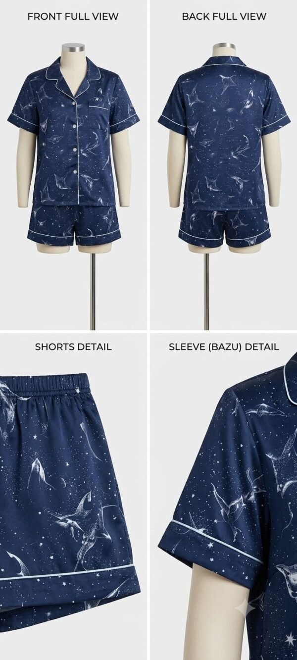 Blue Cotton Dolphin Printed Shorts/Shirt Set for Women