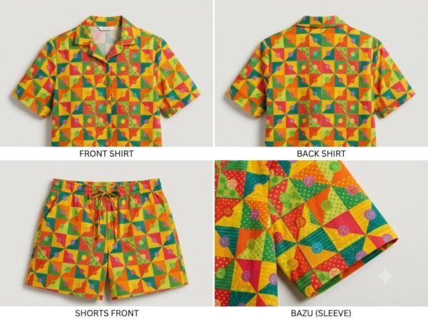 Multicolor Soft Cotton button box Printed Shorts/Shirt Set for Women