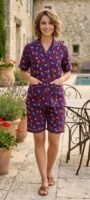 Deep Purple Winter Cotton Umbrella Printed Shorts/Shirt Set for Women