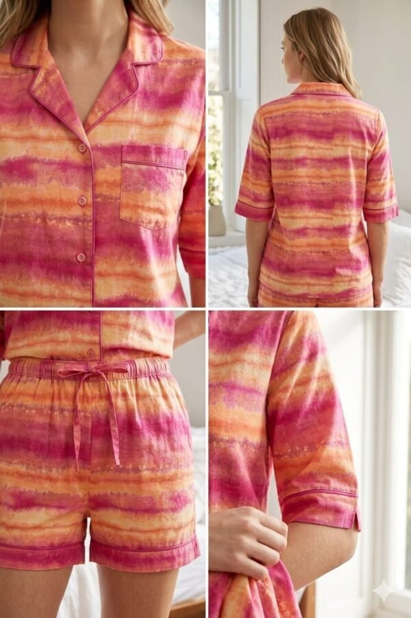 Pinky Winter Cotton Peach Sky Printed Shorts/Shirt Set For Women
